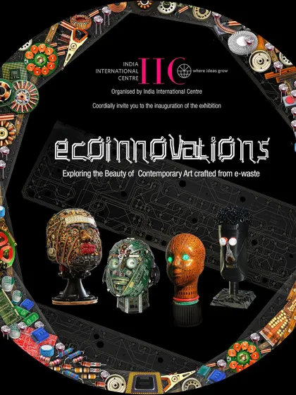 Another version of the invitation for my "ECOINNOVATIONS" solo exhibition, highlighting the sculptural heads made from electronic components.