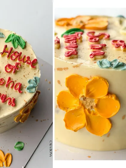 A collage showing the details of a floral cake I made to celebrate a small business's anniversary. I love supporting other entrepreneurs!