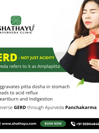 GERD, known in Ayurveda as Amlapitta, is more than just acidity; it's a result of aggravated pitta dosha causing acid reflux and indigestion. We use Panchakarma therapies to effectively reverse GERD and restore stomach health.