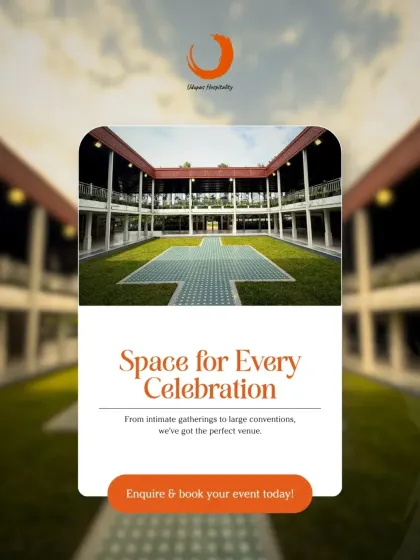 We have a space for every celebration. This promotional graphic showcases one of our versatile courtyard venues, perfect for everything from intimate gatherings to large conventions.