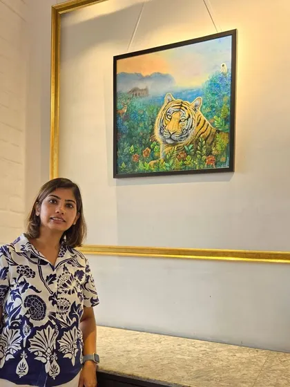 From our "Roar of Art" exhibition, these pieces showcase the majestic tiger. We feature various interpretations, from a powerful charcoal portrait by Gautam Bansal to a vibrant painting by Mrinalini that sets the tiger in its natural habitat.