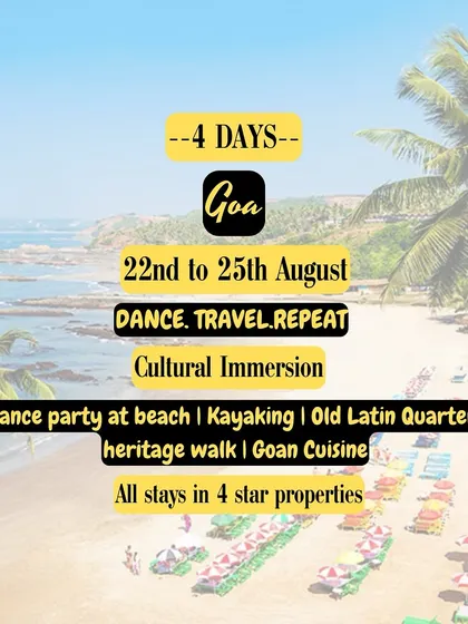 Dance, travel, repeat. Our 4-day trip to Goa is perfect for those who want to combine beach life with culture. It includes a dance party, kayaking, and exploring the Old Latin Quarters.