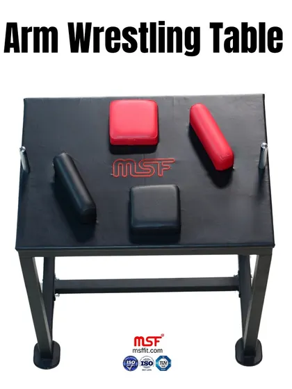 An angled top-down view of the Arm Wrestling Table.