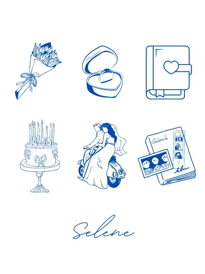 A collection of icons representing the celebrations I love to be a part of: weddings, birthdays, and all the moments in between. My booth is here to capture them all.