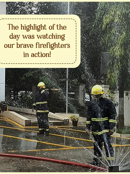 The highlight of our fire station visit was watching the firefighters in action. They gave an amazing demonstration of the water sprinklers and hose pipes.