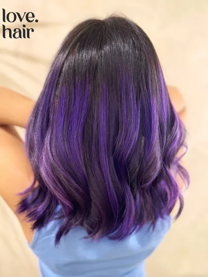 A final look at this stunning purple balayage. The color is so rich and the hair is so shiny. (No filter)