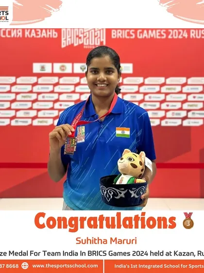 Suhitha Maruri proudly holds her Bronze Medal won for Team India at the BRICS Games 2024 in Russia.