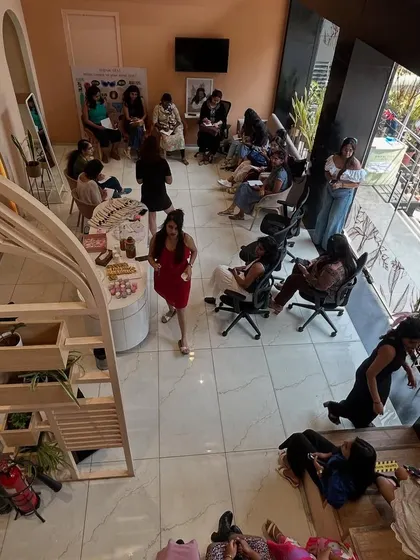 An overhead view of our Galentine's Day workshop. It was a space filled with women ready to learn, share, and celebrate themselves.