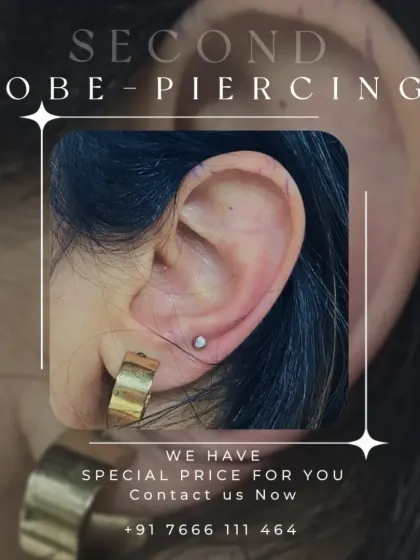 A finished second lobe piercing, adding a subtle sparkle. We have special prices available, making it easy to enhance your style.