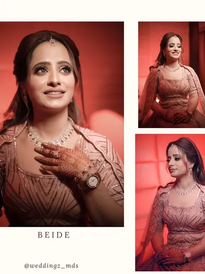 A collage of a beautiful bride on her engagement day, showcasing her elegant look from different angles.