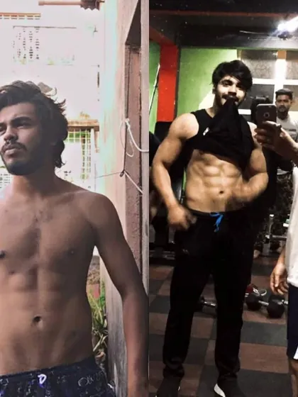Another angle of a client's transformation, showing significant muscle gain and fat loss. This is what happens when you combine consistent training with proper nutrition.