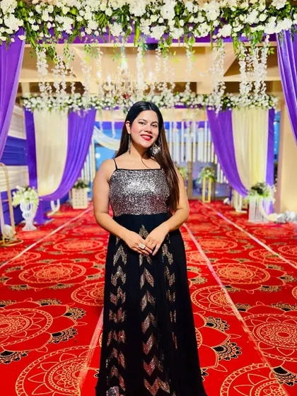Sparkle sparkle all the way. A full-length shot of my sequined gown for a glamorous wedding reception.