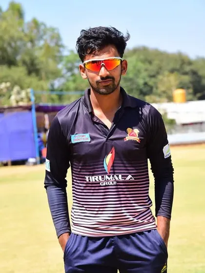 Aditya Mani, a product of our academy, looking focused and ready for a professional match. We build not just skills, but the mindset of a professional cricketer.