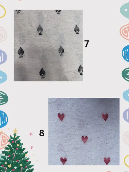 More print options for your custom holiday outfits. These simple yet festive heart and spade patterns are perfect for creating matching family pajama sets or a unique outfit for a Christmas party.