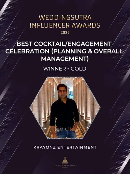A big win for our team! We were honored to receive the Gold award for Best Cocktail/Engagement Celebration at the WeddingSutra Influencer Awards 2025.
