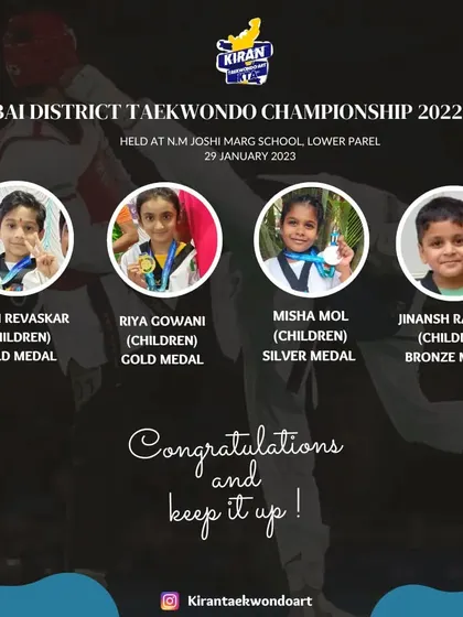 Our youngest champions from the Mumbai District Championship. Niplin and Riya won gold medals, showing that it's never too early to start the journey of a martial artist.