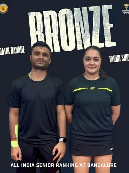 Pratik Ranade and his partner with their bronze medal from the All India Senior Ranking tournament in Bangalore, another great result for our senior players.