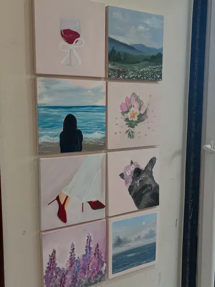 Do you have a Pinterest board full of aesthetic inspiration? I can turn that into a real-life gallery wall. This set of eight canvases was created for a client who wanted to bring her "girly aesthetic" vision to life in her room.