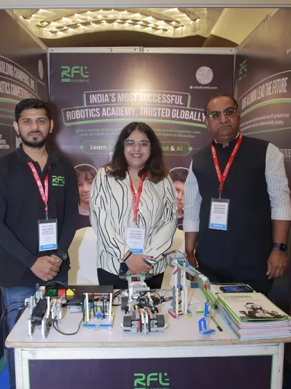 Our booth at the EGN India expo, showcasing our status as India's most successful robotics academy and our range of hands-on learning kits.