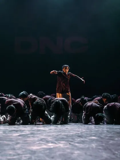 A dramatic moment from a showcase performance. We teach our students how to use the stage and connect with the audience through powerful storytelling.