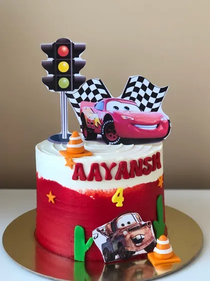 Kachow! A Lightning McQueen cake from the movie 'Cars', perfect for a high-speed birthday.