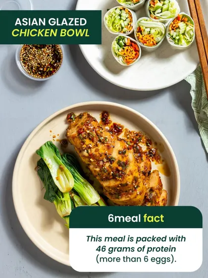 This Asian Glazed Chicken Bowl is a perfect example of how we pack our meals with protein and flavor. With 46 grams of protein, it's a post-workout favorite that helps build muscle and keeps you full.