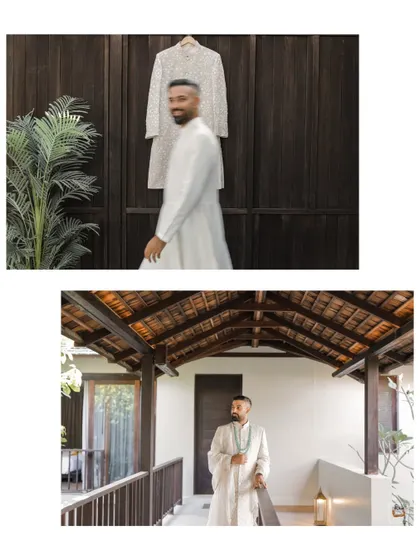A collage of the groom getting ready for his Thailand beach wedding.