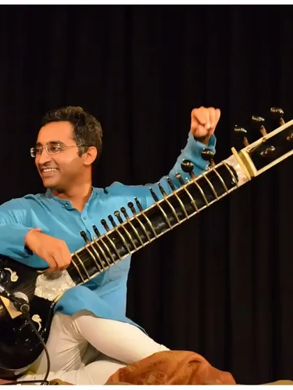 A triumphant moment at the conclusion of a piece at the IIC, Delhi.