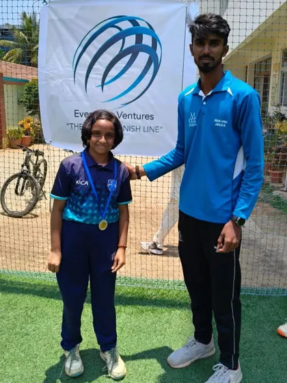 A closer look at Vibhavari with her Player of the Match medal after a dominant performance in the EV Cup U-10.