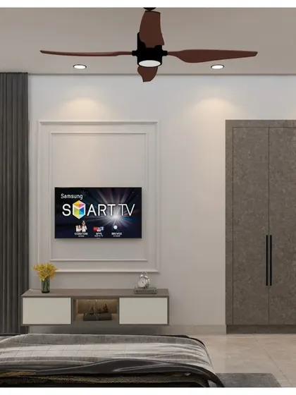 This render shows the TV wall of the same bedroom, with a simple design that complements the bold feature wall.