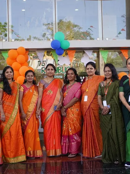 Our teachers, dressed in the colors of the national flag, celebrate Republic Day with pride and unity.