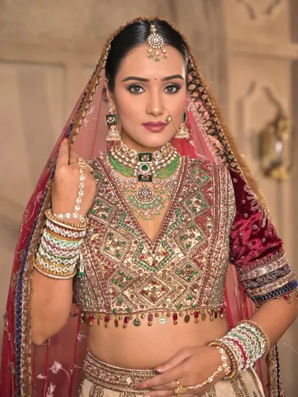 This is the epitome of a royal bridal look. A close-up showcasing the perfectly blended eyeshadow, sharp features, and a majestic presence that every bride deserves on her wedding day.