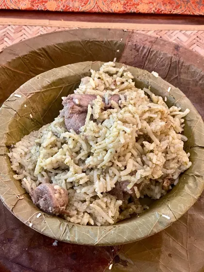 A simple, rustic serving of my Bannur Mutton Palav from a pop-up organized by 'We The Chefs'. It was a fantastic event where I got to share my food with fellow enthusiasts.