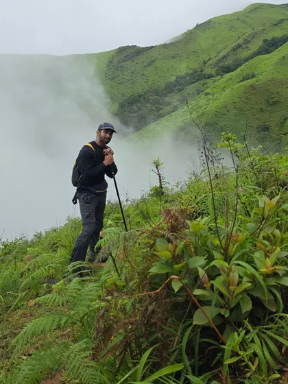 Taking a quick break to enjoy the view during the trek.