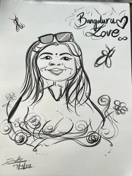 A solo caricature with some Bengaluru love. These portraits are a great way to celebrate yourself, your city, and your unique style.