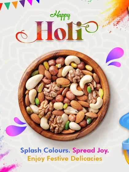 Add a splash of color and a dose of health to your Holi celebrations. A bowl of my mixed dry fruits is a great festive delicacy to enjoy with friends and family.