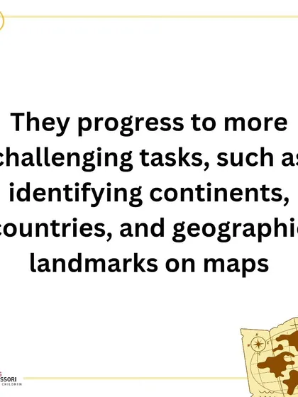 Children progress to more challenging tasks, like identifying countries and landmarks on maps, at their own pace.