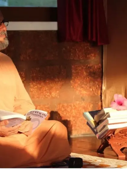 During a teaching session, I refer to classical texts to guide students. This image is from a retreat in Turkey, where we explored the depths of Jnana and Bhakti yoga.