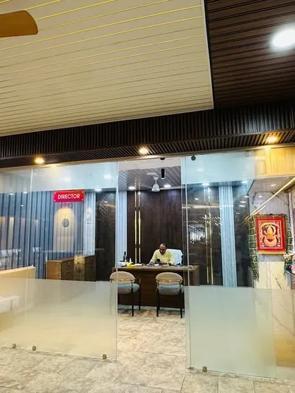 This is the view of our main office space within the showroom, where we finalize designs and plans. The glass partition maintains an open and welcoming feel.