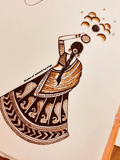 The finished Karwa Chauth sketch, with shading and details added.