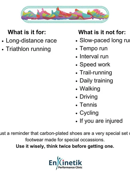 I advise runners to use carbon-plated shoes wisely. They are designed for long-distance races and triathlons, but not for slow-paced runs, tempo work, or for runners who are currently injured.