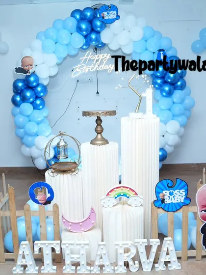 A Boss Baby ring decoration with light-up letters, creating a great photo spot for the birthday boy.