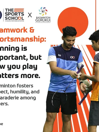 An infographic highlighting teamwork and sportsmanship in badminton, emphasizing that how you play matters more than winning.