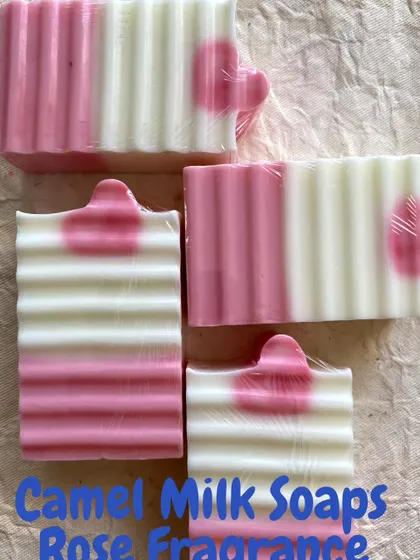 A top-down view of the Rose fragrance soaps, showing the cute heart detail on each bar. They smell as lovely as they look.