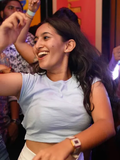 A huge smile from a happy dancer in Belgaum.