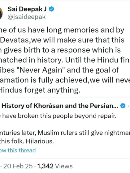 A response to a tweet mocking Hindu historical memory. I affirm that we will ensure this pain gives birth to an unmatched response until the goal of "Never Again" and full reclamation is achieved.