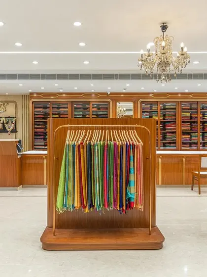 We introduced hybrid units of shelves and hangers in the center of the traditional silk saree floor. These bays encourage self-assisted shopping and impulse buys, modernizing the classic retail format.