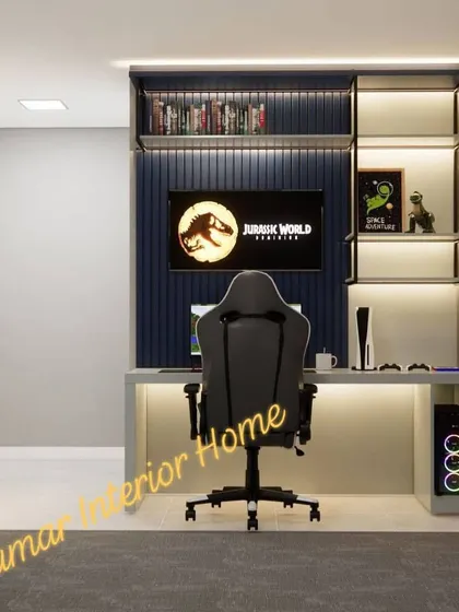 Another angle of the gaming desk and shelving.