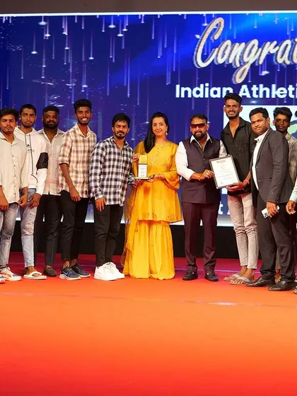 The entire Indian Athletic Academy contingent on stage at the India Trade Awards, a proud moment for our whole community.