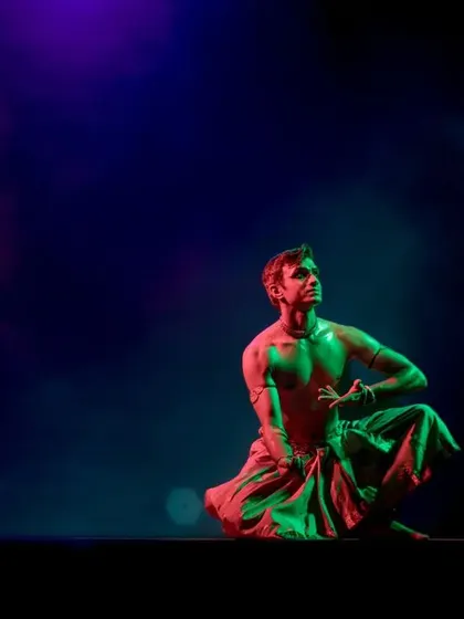 A moment of intense emotion from my 'Shivanjali' performance. The colored lighting helps to create a mood of devotion and reverence.